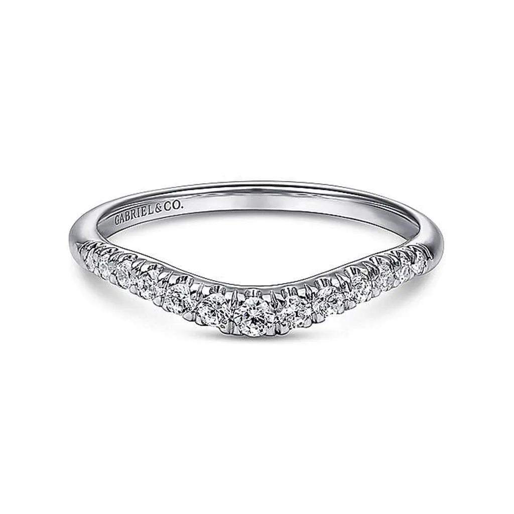 14K White Gold Curved French Pav Diamond Wedding Band