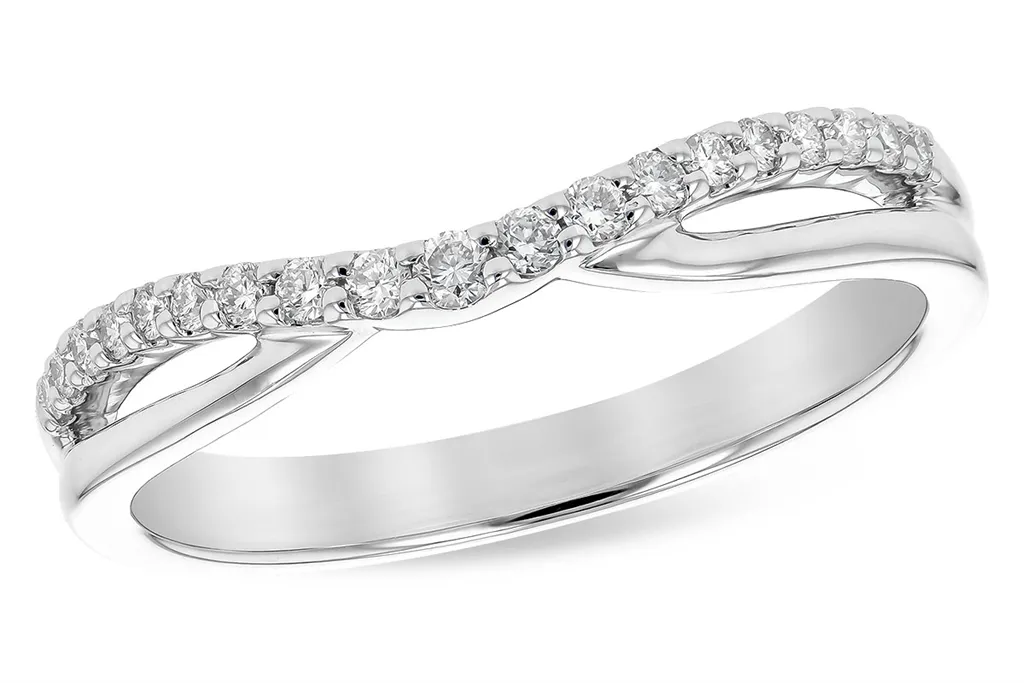 14K White Gold Curved Natural Diamonds Band