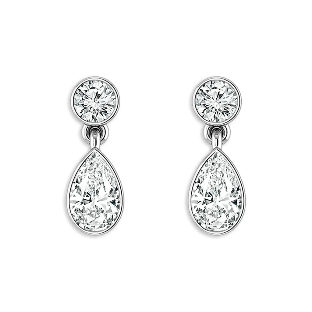 14K White Gold Dangle Lab Grown Diamonds Hoop Earrings