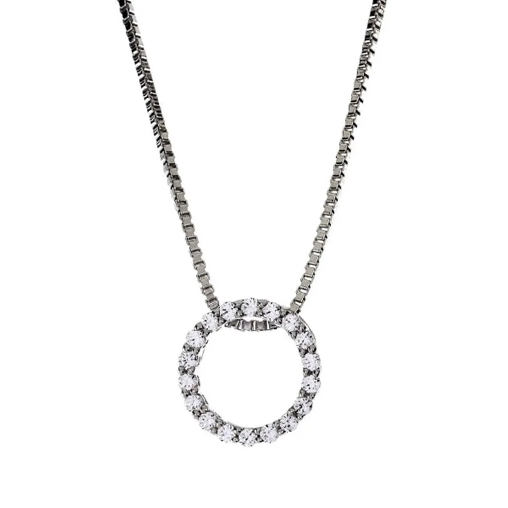 14K White Gold Diamond Circle Pendant Necklace