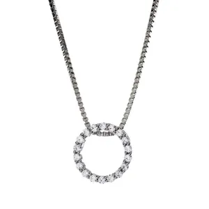 14K White Gold Diamond Circle Pendant Necklace