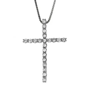 14K White Gold Diamond Cross Pendant Necklace