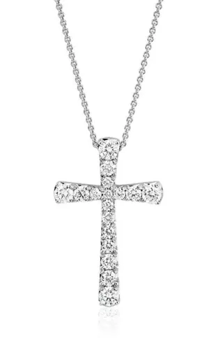 14K White Gold Diamond Cross Pendant Necklace