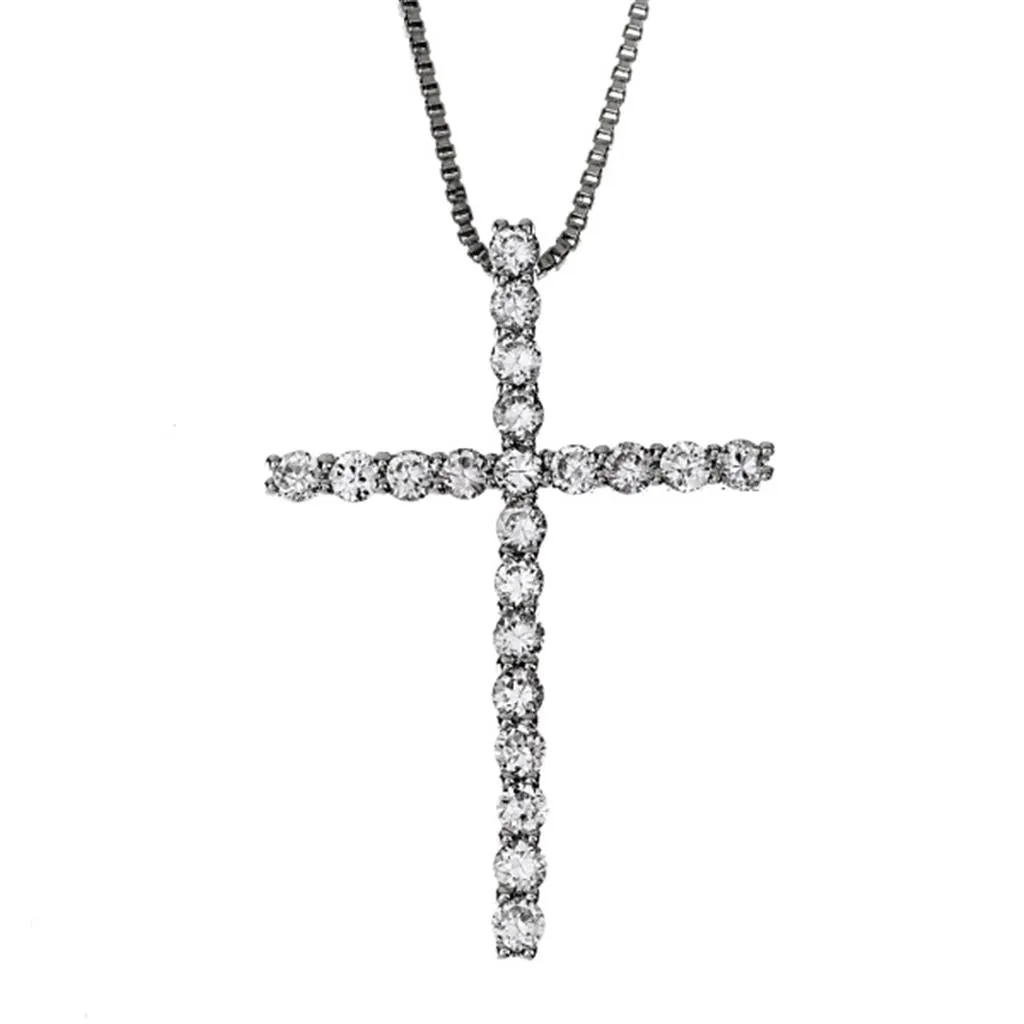 14K White Gold Diamond Cross Pendant Necklace