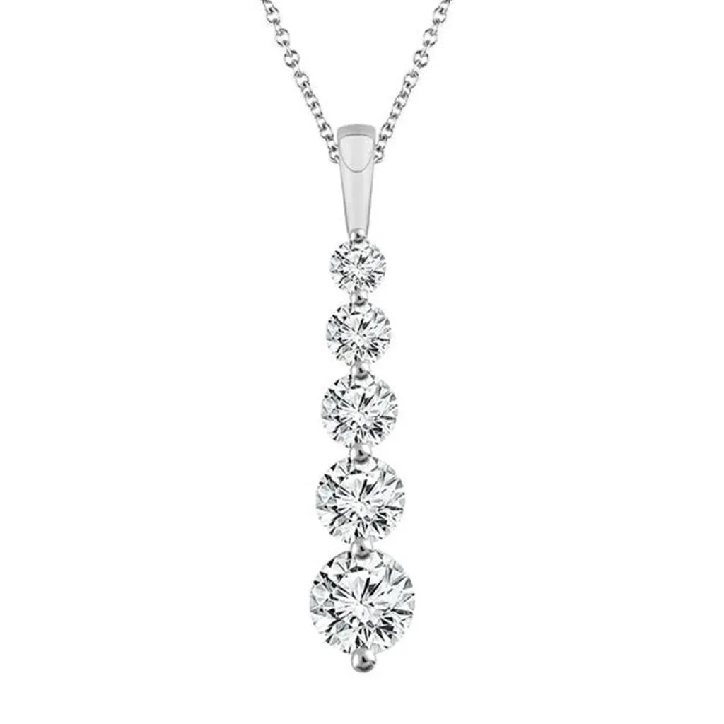 14K White Gold Diamond Drop Pendant Necklace
