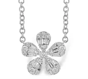 14K White Gold Diamond Flower Necklace