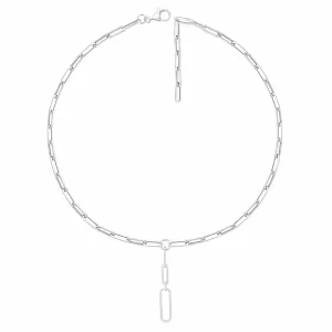 14K White Gold Diamond Paperclip Necklace