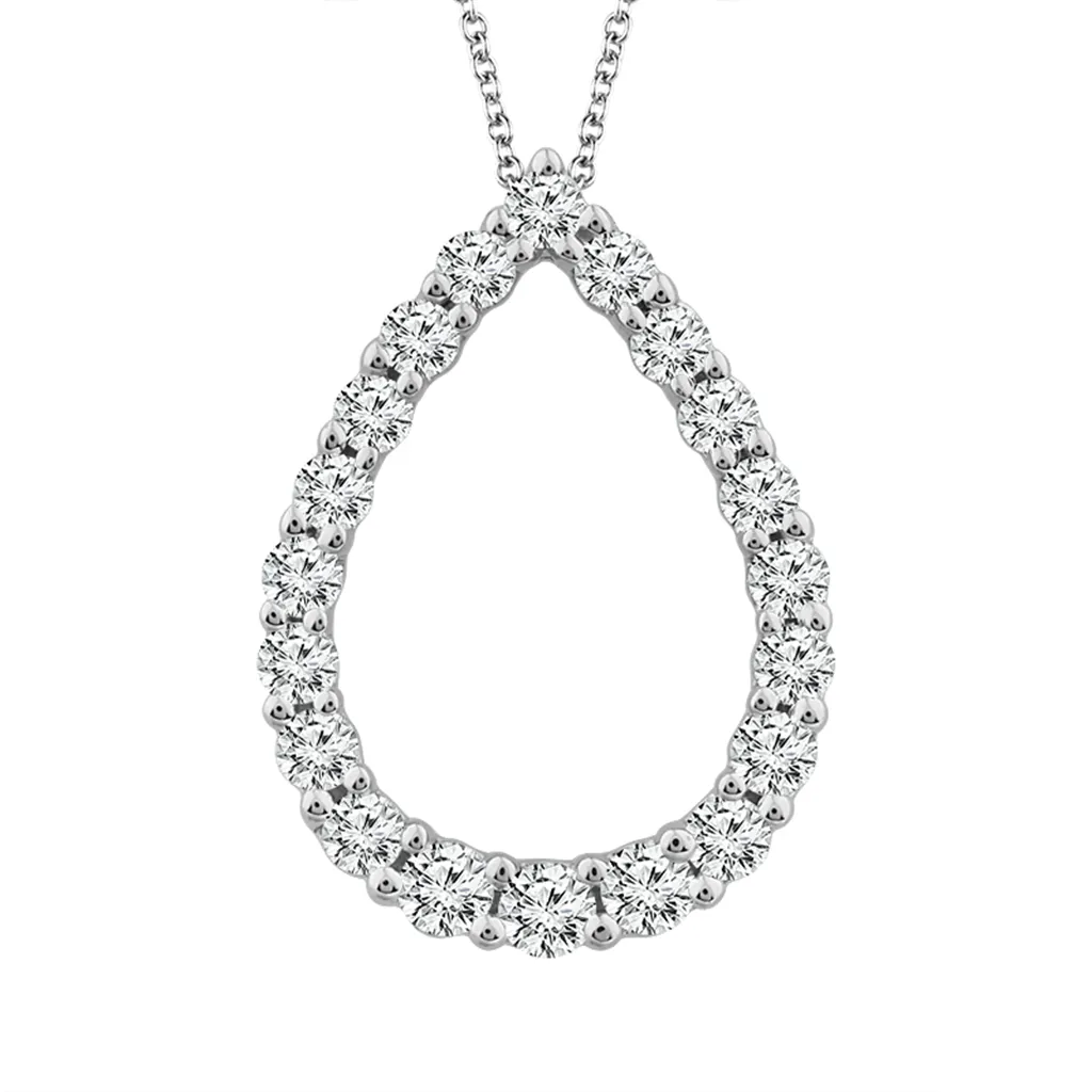 14K White Gold Diamond Pear Pendant Necklace