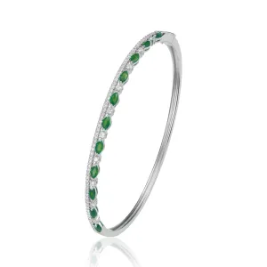 14K White Gold Emerald And Diamond Bangle Bracelet