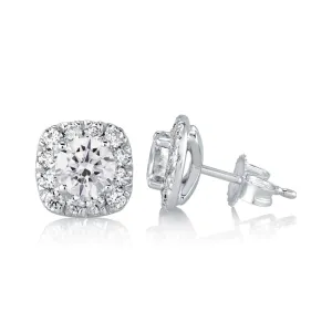 14K White Gold 'Fire & Ice' Halo Natural Diamonds Earrings