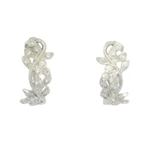 14K White Gold Floral Diamond Hoop Earrings
