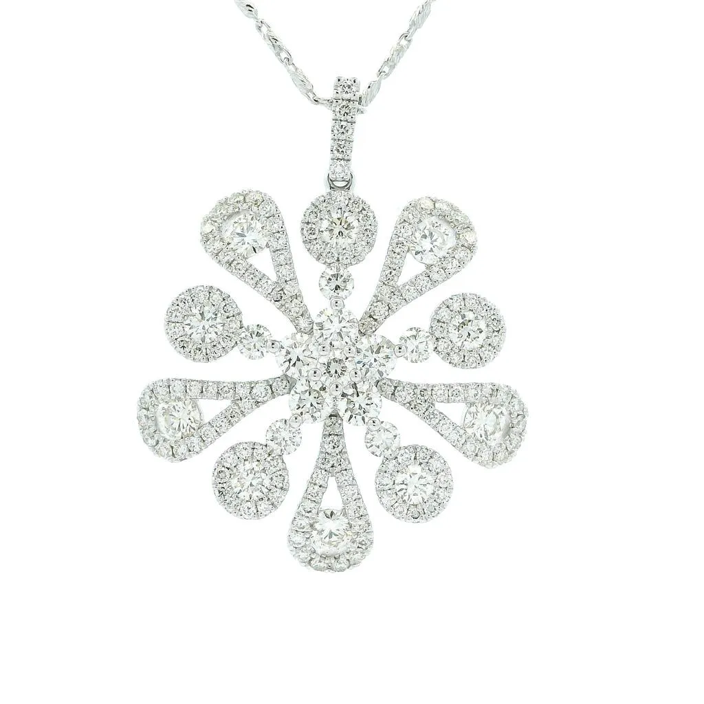14K White Gold Flower Diamond Pendant