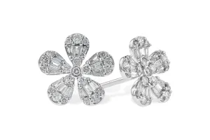 14K White Gold Flower Stud Natural Diamonds Earrings