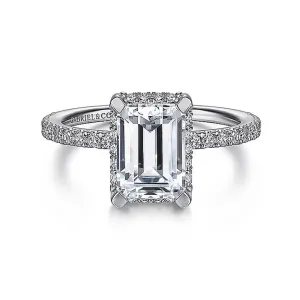 14K White Gold 'Hart' Hidden Halo Emerald Cut Diamond Engagement Ring