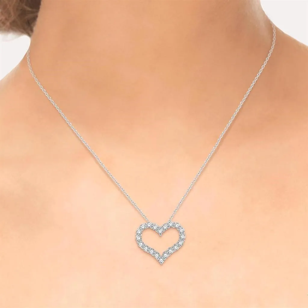 14K White Gold Heart Shape Diamond Pendant Necklace