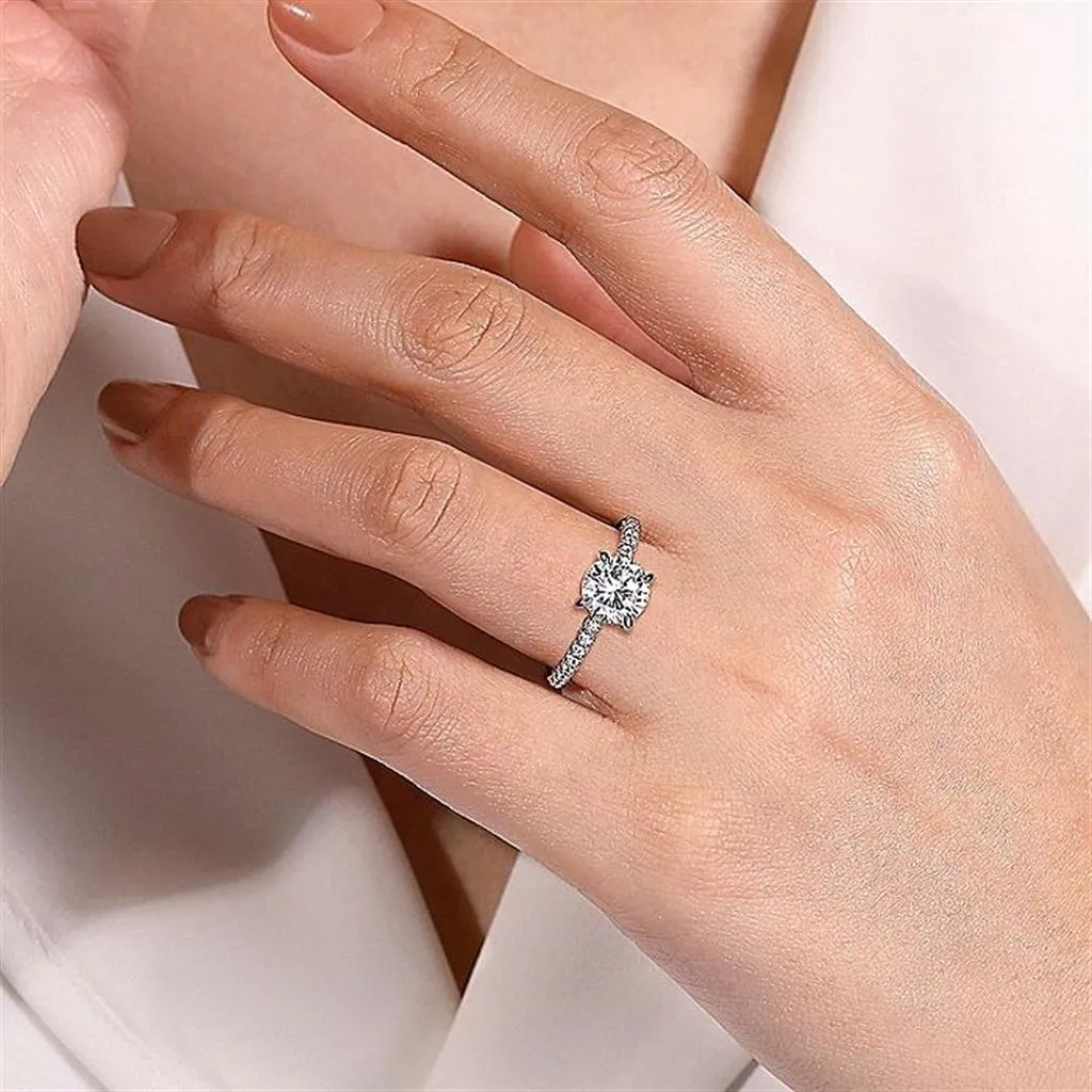 14K White Gold 'Krete' Classic Round Natural Diamonds Engagement Ring