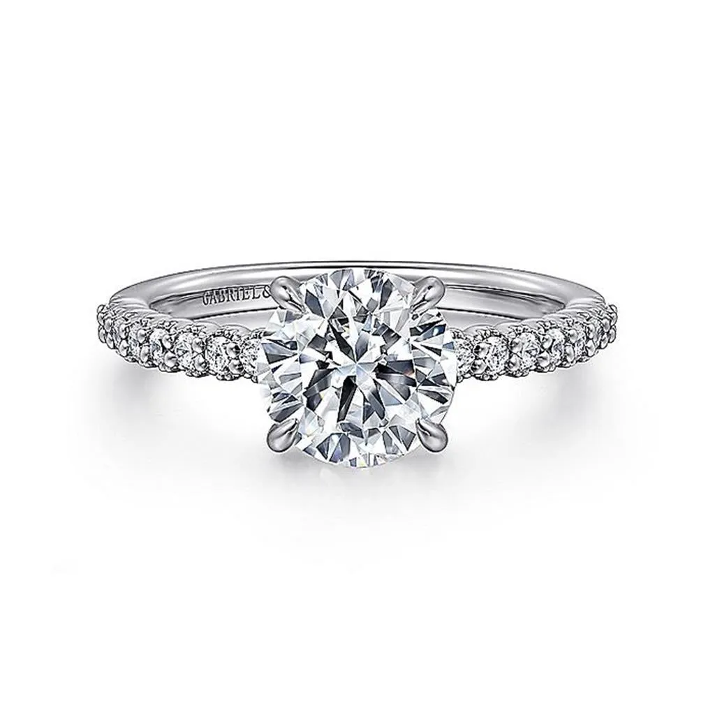 14K White Gold 'Krete' Classic Round Natural Diamonds Engagement Ring
