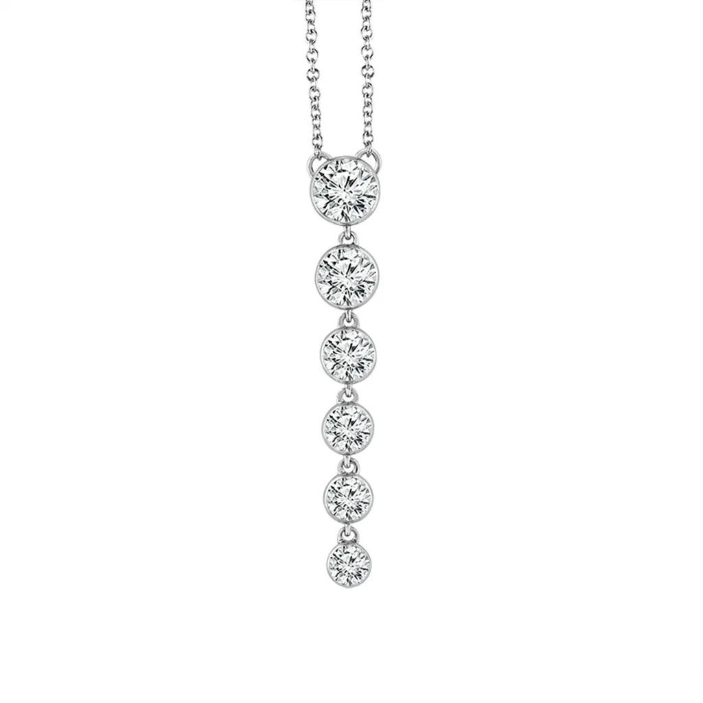 14K White Gold Lab Grown Graduating Diamonds Drop Pendant