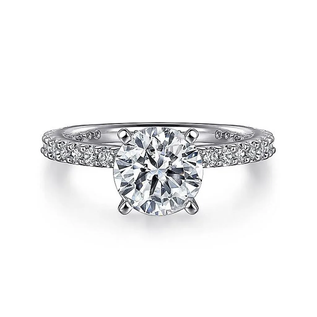 14K White Gold 'Logan' Classic Round Natural Diamonds Engagement Ring