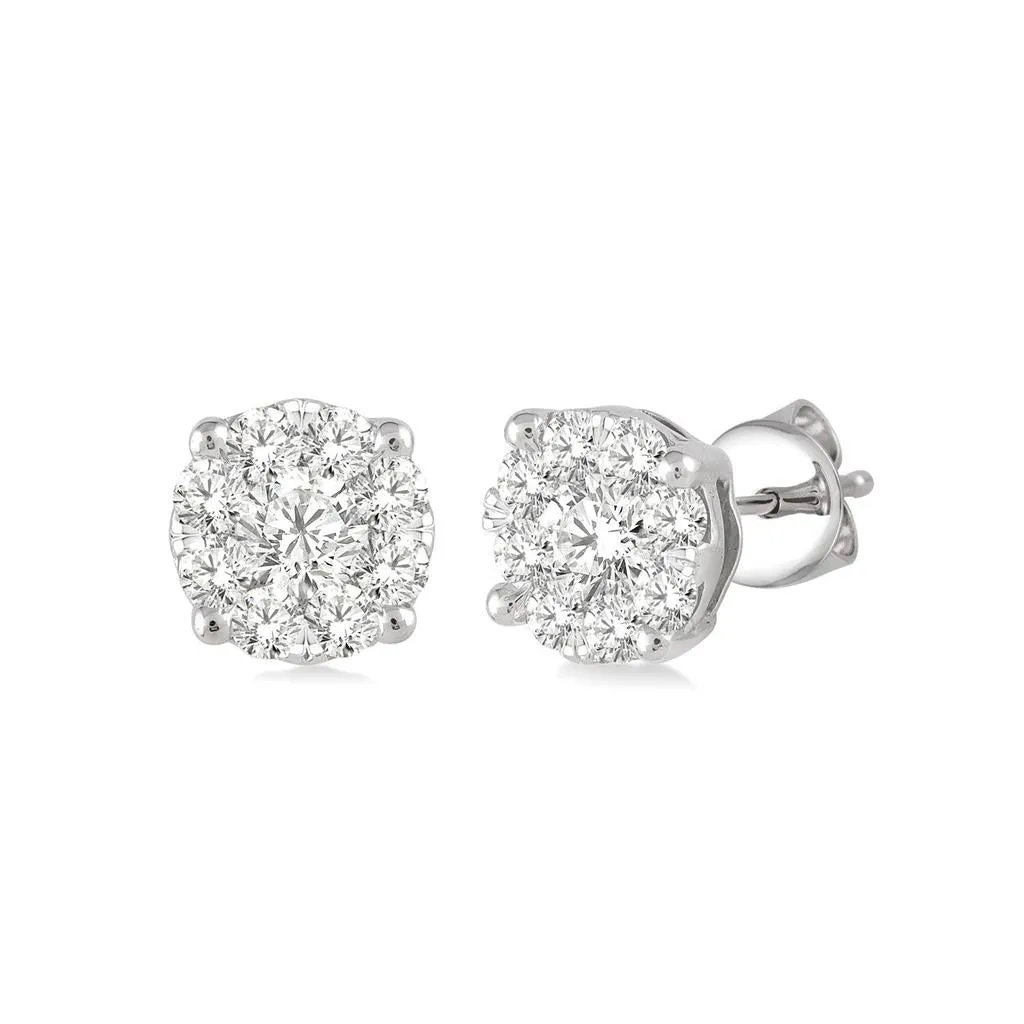 14K White Gold Lovebright Diamond Cluster Earrings