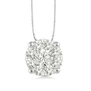 14K White Gold Lovebright Diamond Cluster Pendant Necklace