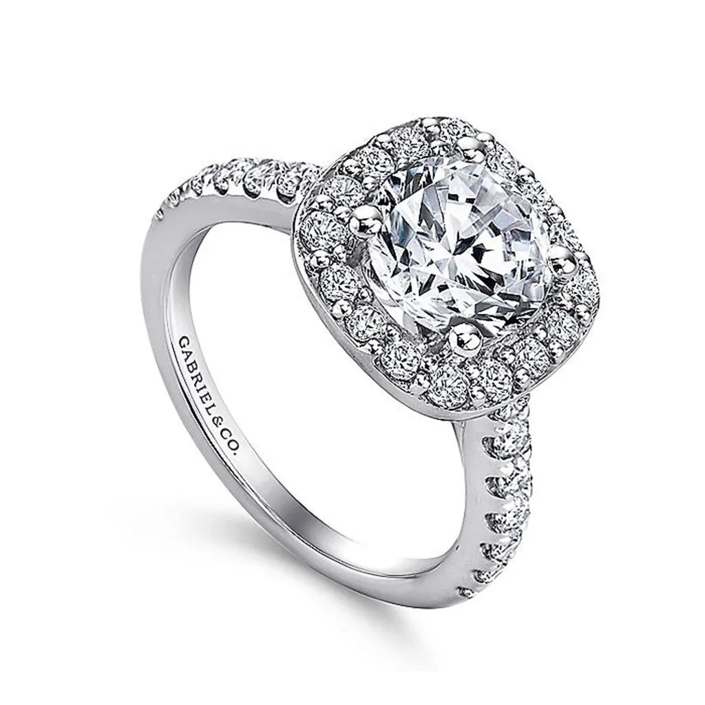 14K White Gold 'Lyla' Halo Round Natural Diamonds Engagement Ring