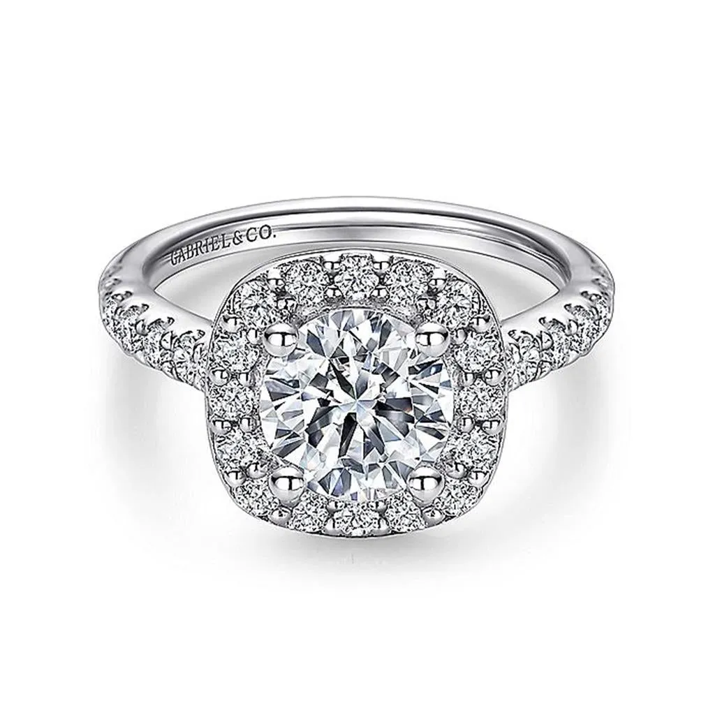 14K White Gold 'Lyla' Halo Round Natural Diamonds Engagement Ring
