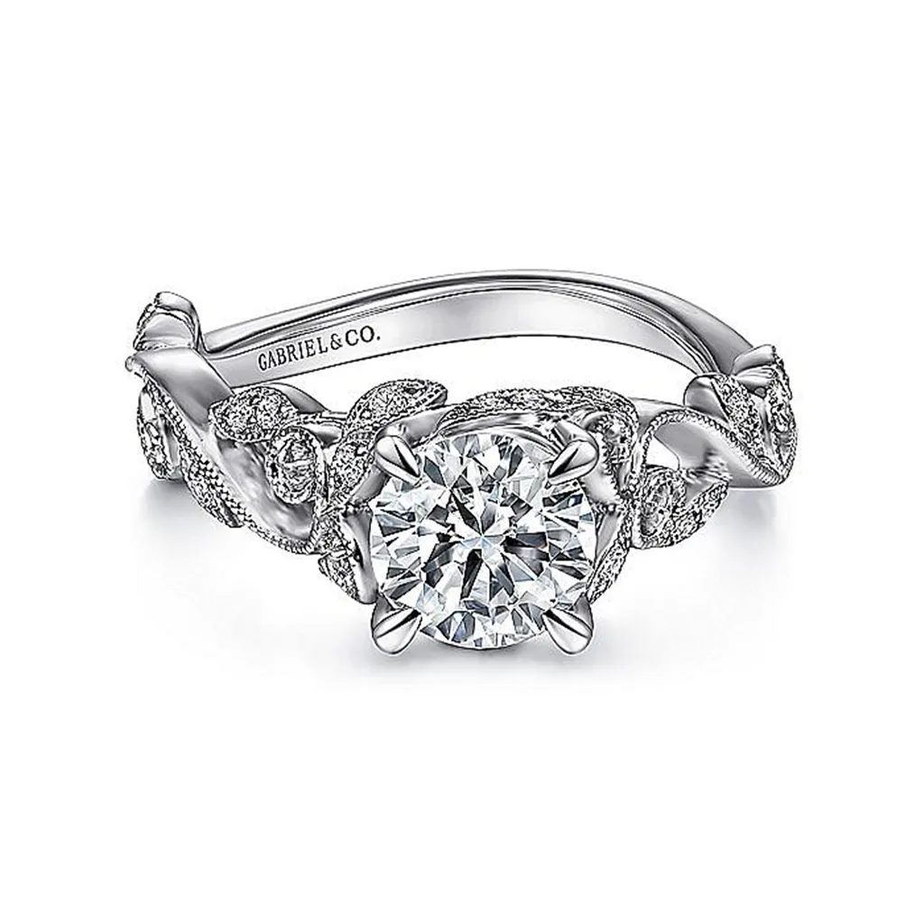14K White Gold 'Martedi' Free Form Round Natural Diamonds Engagement Ring