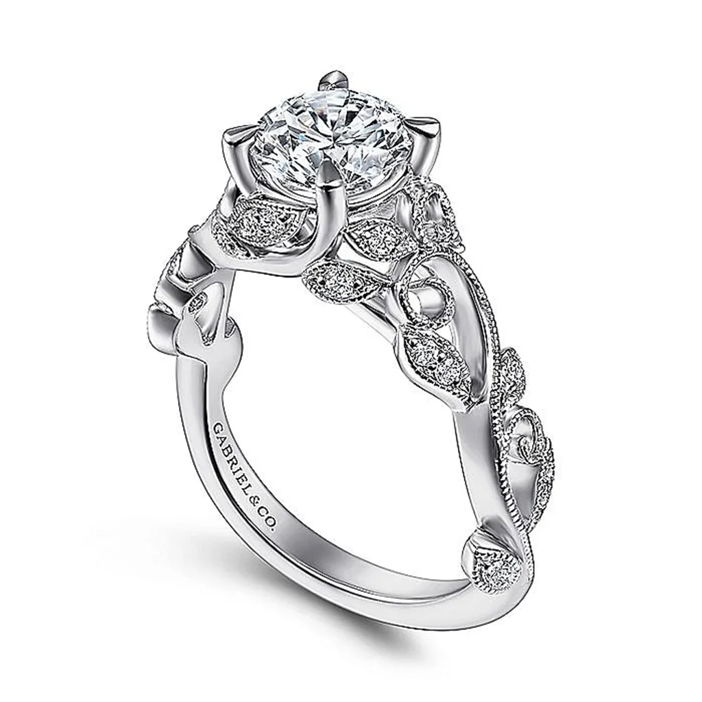 14K White Gold 'Martedi' Free Form Round Natural Diamonds Engagement Ring