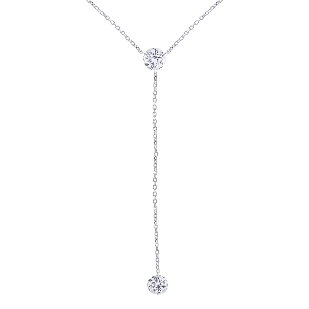 14K White Gold Naked Diamonds Lariat Necklace