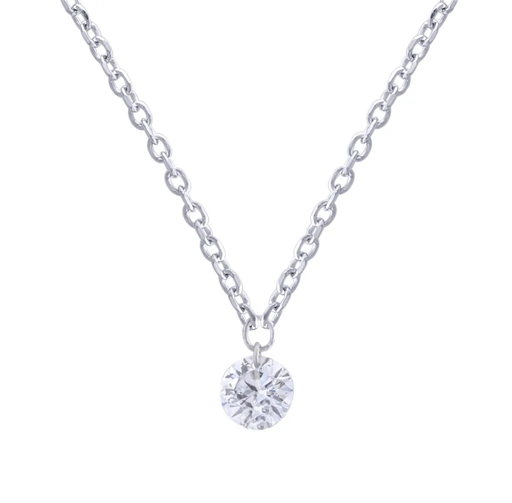 14K White Gold Naked Diamonds Solitaire Necklace