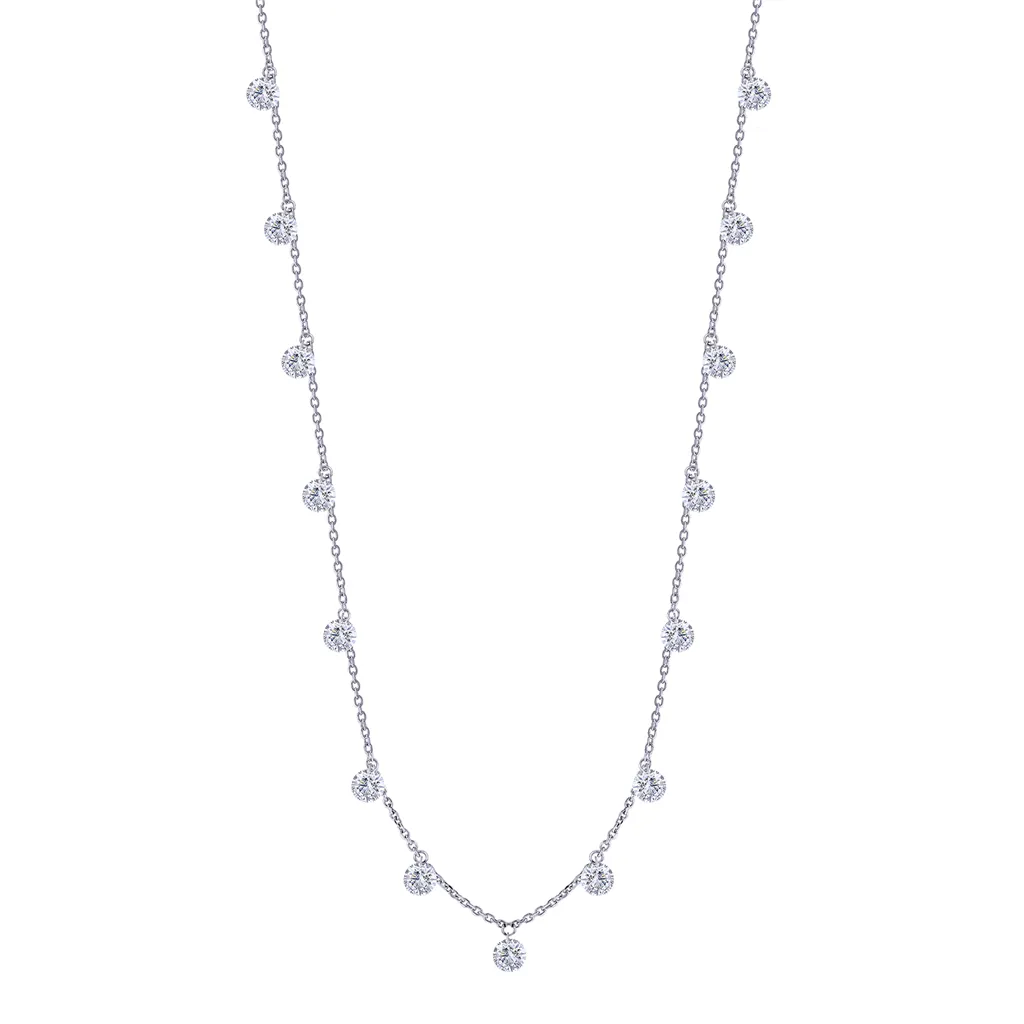 14K White Gold Naked Diamonds Station Necklace