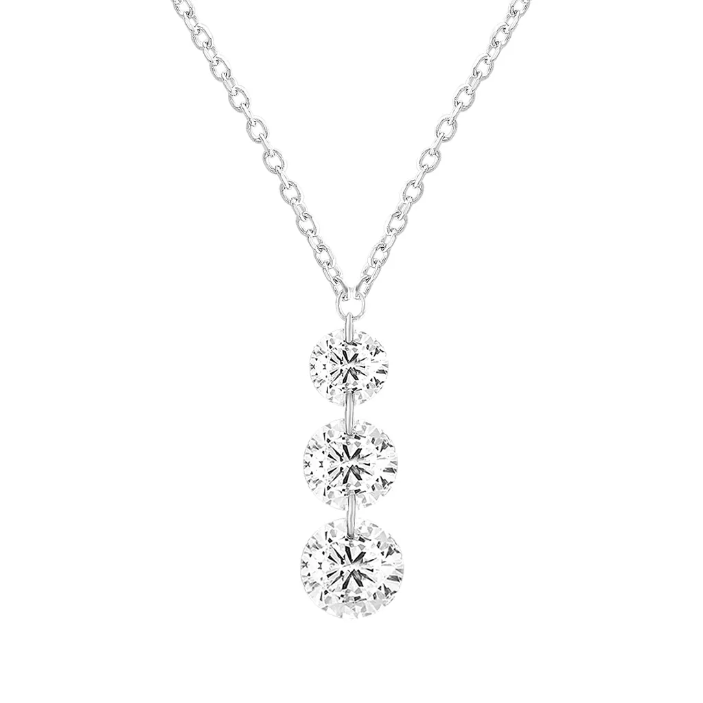 14K White Gold Naked Diamonds Triple Drop Necklace