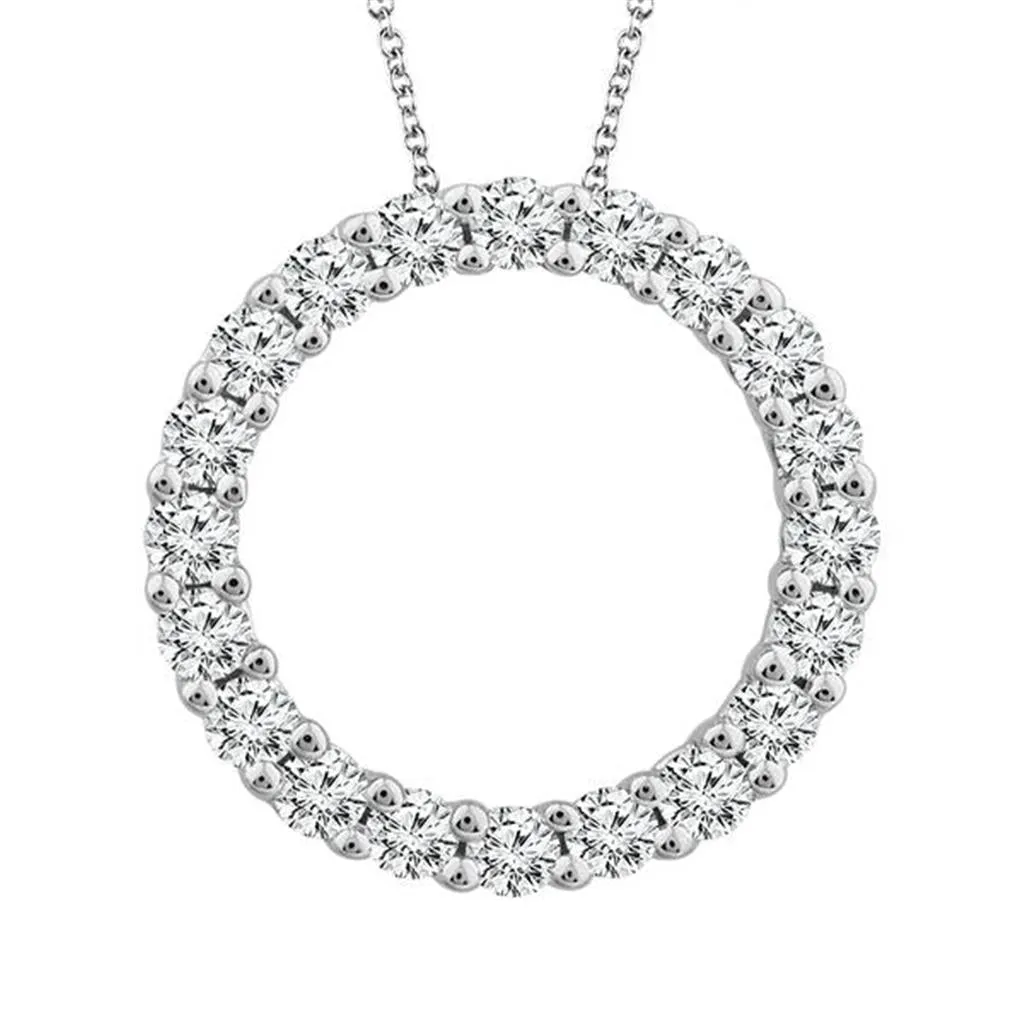 14K White Gold Natural Diamonds Circle Pendant Necklace