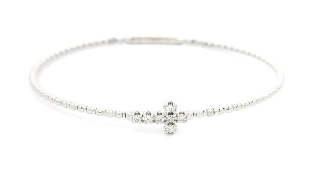 14K White Gold Natural Diamonds Cross Flex Bracelet