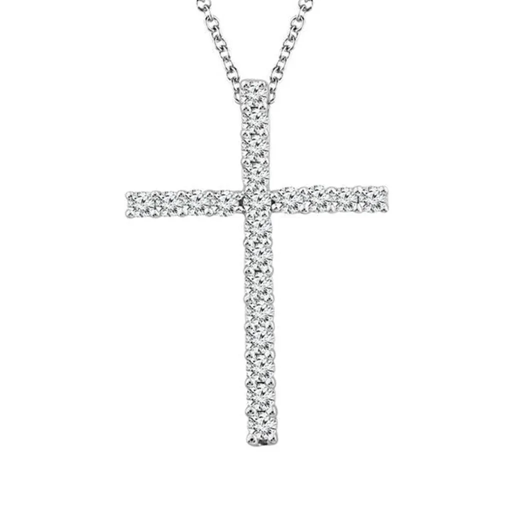 14K White Gold Natural Diamonds Cross Pendant