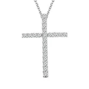 14K White Gold Natural Diamonds Cross Pendant