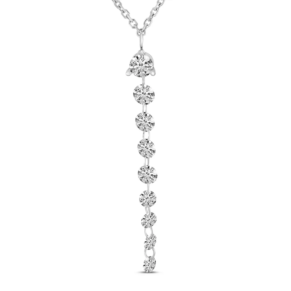 14K White Gold Natural Diamonds Lariat Necklace