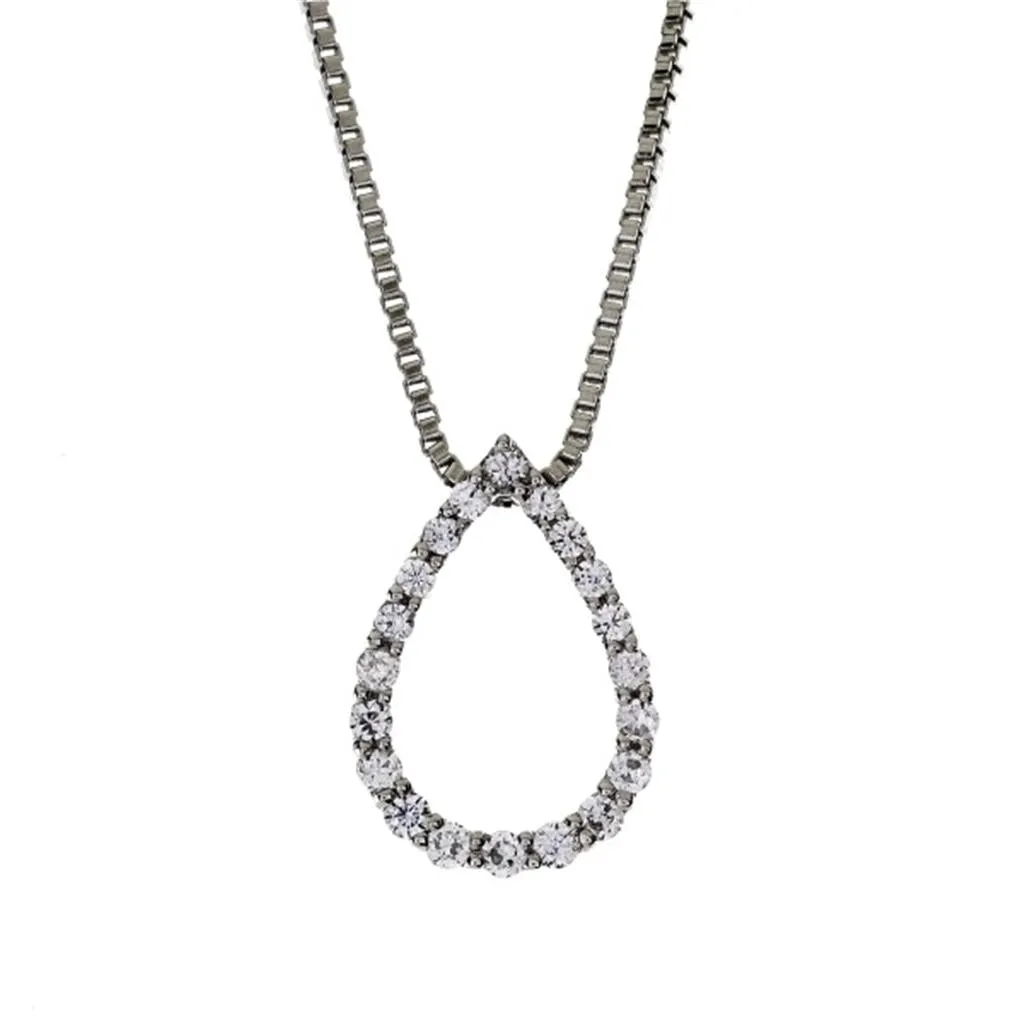 14K White Gold Natural Diamonds Pear Pendant