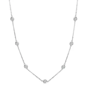 14K White Gold Natural Diamonds Station Necklace