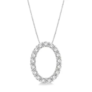 14K White Gold Oval Diamond Pendant Necklace