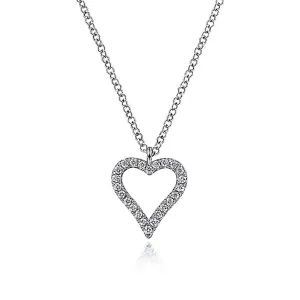 14K White Gold Pav Diamond Open Heart Necklace