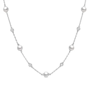 14K White Gold Pearl And Diamond Station Necklace