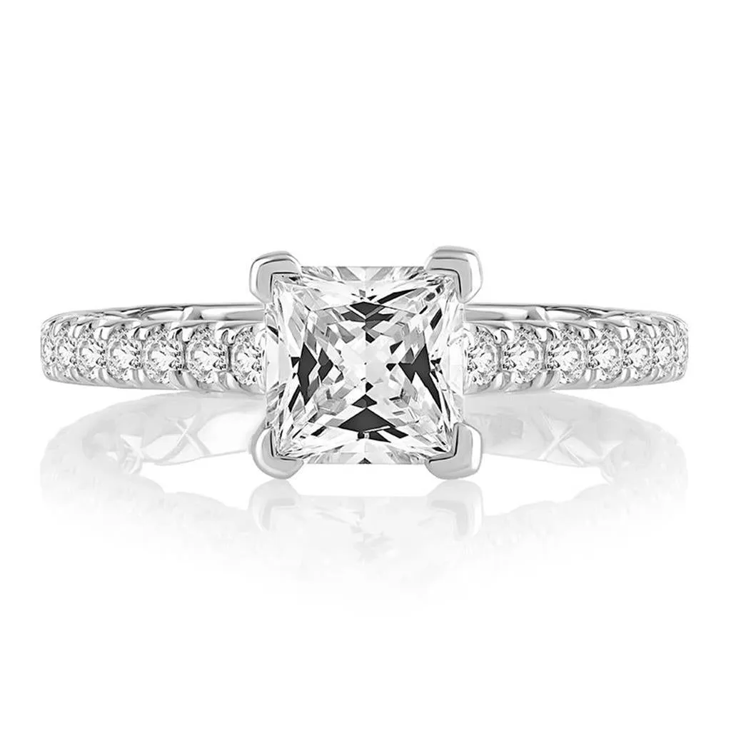 14K White Gold Princess Center Hidden Halo Engagement Ring