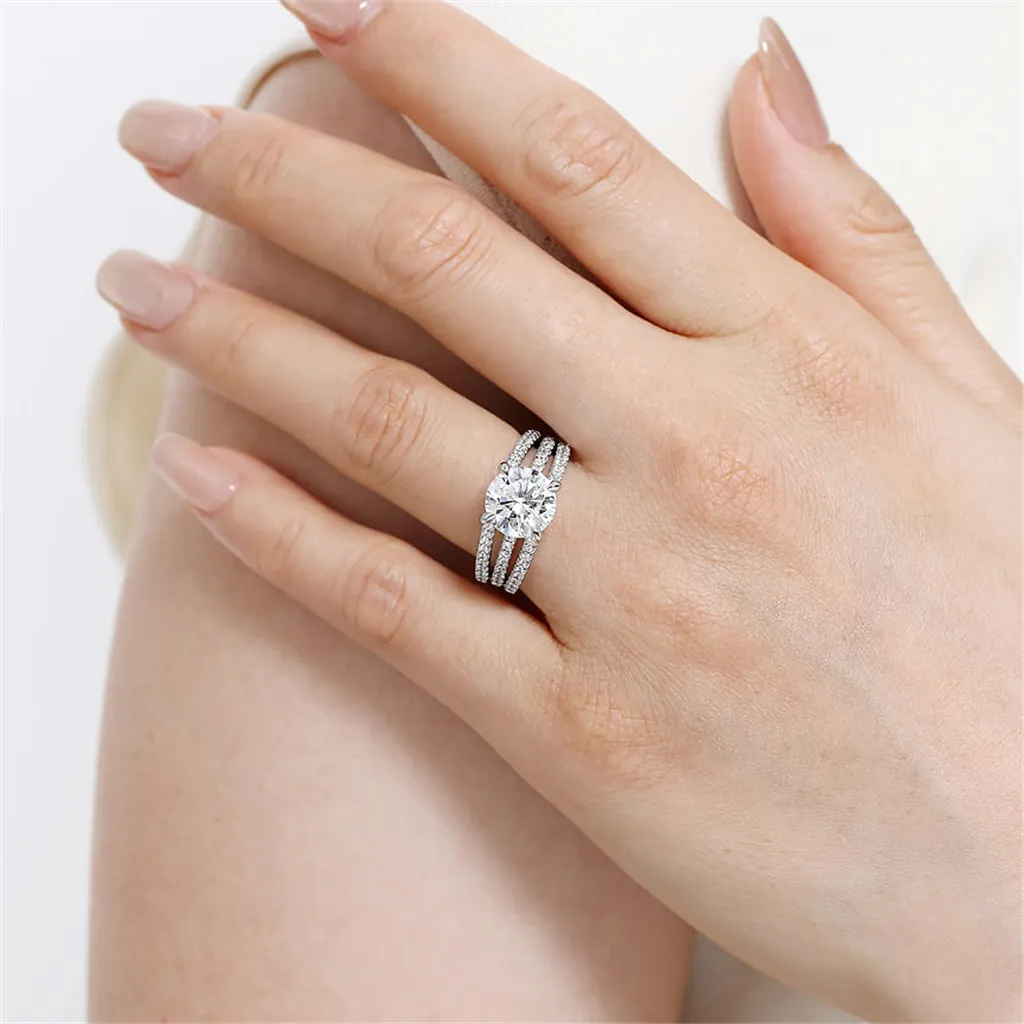 14K White Gold 'Rivah' Split Shank Round Natural Diamonds Engagement Ring