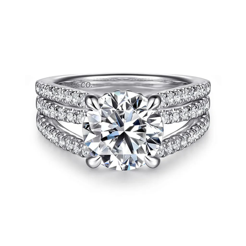 14K White Gold 'Rivah' Split Shank Round Natural Diamonds Engagement Ring