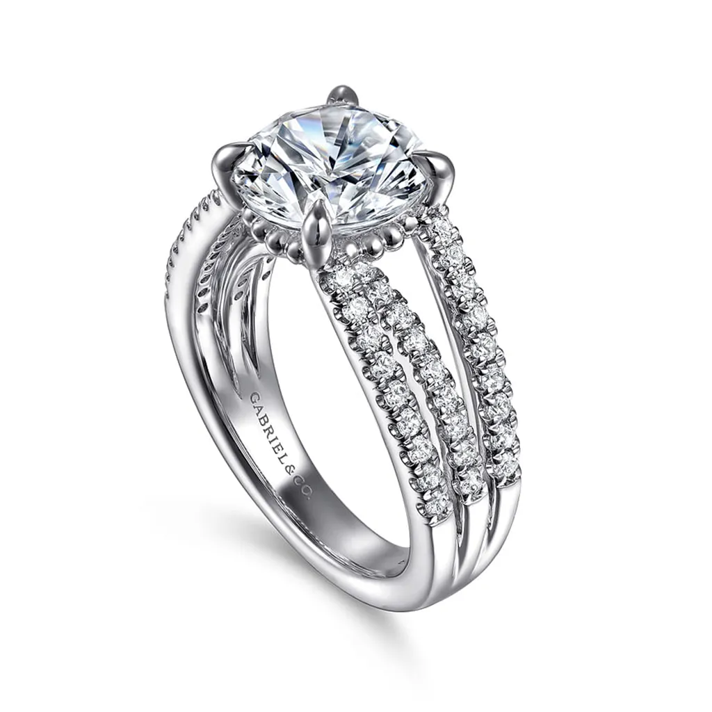14K White Gold 'Rivah' Split Shank Round Natural Diamonds Engagement Ring
