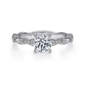 14K White Gold 'Sadie' Vintage Inspired Round Diamond Engagement Ring