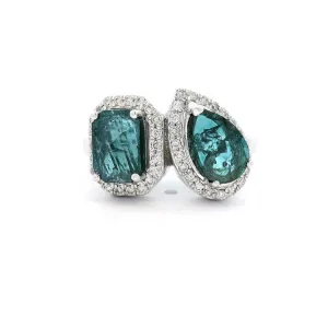 14K White Gold 'Salt & Pepper' Toi Et Moi Natural Irradiated Blue Diamond Ring