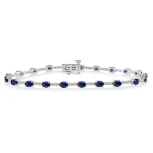 14K White Gold Sapphire And Diamond Fancy Link Bracelet